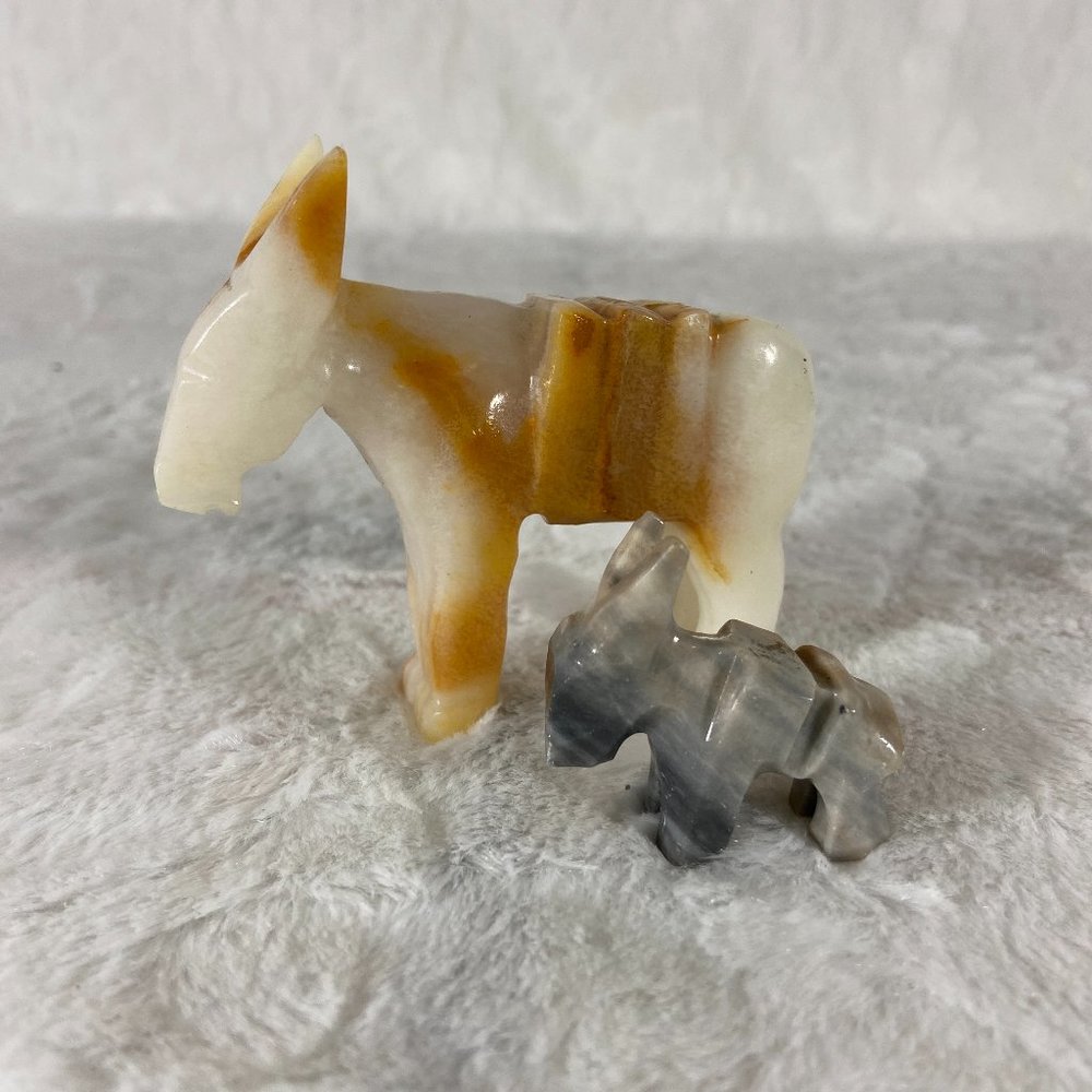 Vintage Mexico Carved Onyx Donkey Mule Burro set of 2